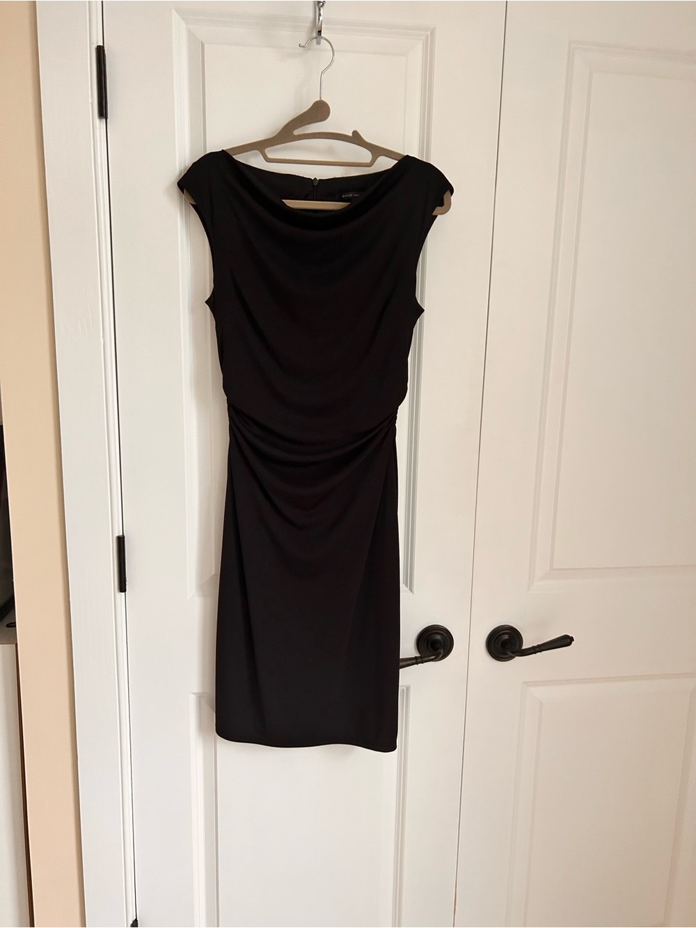 David Meister Classic Black Draped Sheath Dress